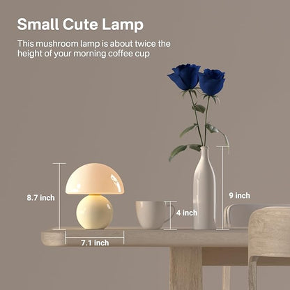 Mushroom Lamp Table Lamp for Bedroom,Desk Bedside Small Lamps for Living Room Night Stands,Mushroom Decor Cute Mini Modern Mid Century Lamps,Unique Aesthetic Home Living Room Decor(Cream)