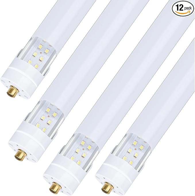(4-Pack),T8/T10/T12 8FT LED Tube Light, Single Pin FA8 Base, 100W 15000LM 6000K Cold White, 180 Degree Flat Shaped LED Fluorescent Bulb (250W Equiv.), Frosted Cover, Dual-Ended Power