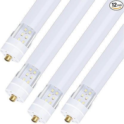 (4-Pack),T8/T10/T12 8FT LED Tube Light, Single Pin FA8 Base, 100W 15000LM 6000K Cold White, 180 Degree Flat Shaped LED Fluorescent Bulb (250W Equiv.), Frosted Cover, Dual-Ended Power