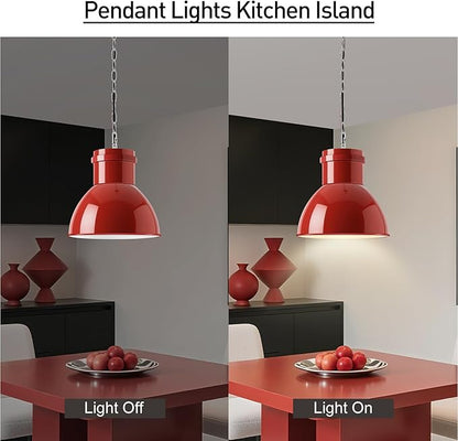 BoostArea Red Pendant Lights Kitchen Island, 10.6" Large Metal Shade and 71'' Adjustable Height, Mid Century Modern Pendant Light fixtures,Hanging Pendant Lighting for Christmas Decor/Lighting,No Bulb
