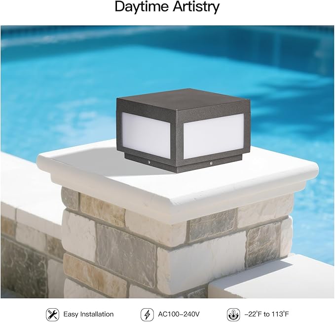 Outdoor Post Lights Hard Wired, 9.8" Pillar Lights Waterproof, AC100-240V LED Column Lamp, Electric Modern Fence Deck Cap Lantern 3000K Lighting for Patio Garden Driveways Entrances Posts