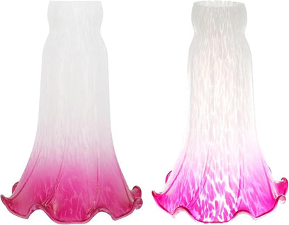 Lily Flower Glass Lampshade Replacement, 2 Pack,Tulip Style Table Floor Lamp Shade Replacement 4.2" x 4.2" x 6.7" (White Red)
