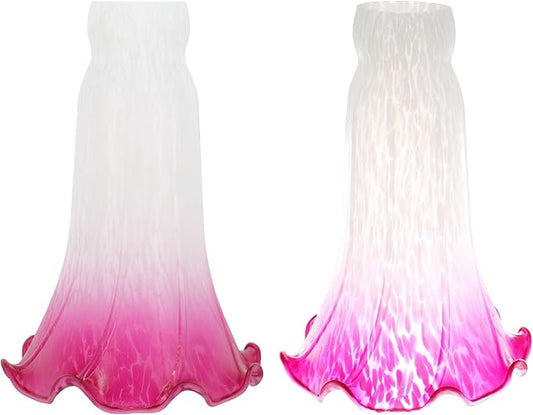 Lily Flower Glass Lampshade Replacement, 2 Pack,Tulip Style Table Floor Lamp Shade Replacement 4.2" x 4.2" x 6.7" (White Red)