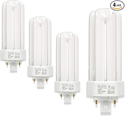 SLEEKLIGHTING 26 Watt T4 Tri Tube CFL 4 Pin GX24Q-3 Base Light Bulb 3500K 1600lm - Compact Fluorescent -Neutral White Light 4pack