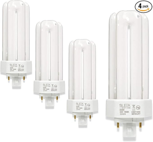 SLEEKLIGHTING 26 Watt T4 Tri Tube CFL 4 Pin GX24Q-3 Base Light Bulb 3500K 1600lm - Compact Fluorescent -Neutral White Light 4pack