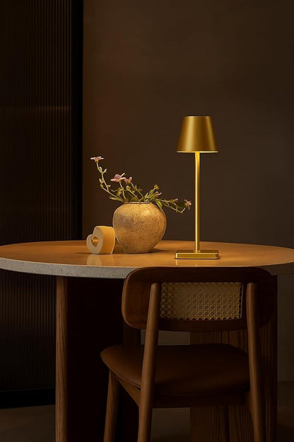 Dimmable LED Table Lamp for Bar & Restaurant – Cordless Rechargeable Touch Lamp, USB Powered, Modern Metal Accent Lamp for Dining Tables, Café, Hotel & Lounge | Klarako (4, Gold)