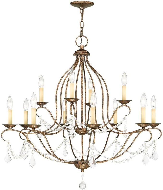 Livex Lighting 6438-71 Chesterfield 12 Light Chandelier, Hand Applied Venetian Golden Bronze