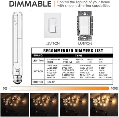XININSUN T10 Led Bulb,8.9 Inch Long Tubular Led Light Bulbs, 40Watt Equivalent, 400lm, E26 4W led t10 Bulb,LED Filament Light Bulb,Dimmable Long Light Bulbs,Clear Glass,4 Pack. (Soft White-3000K)