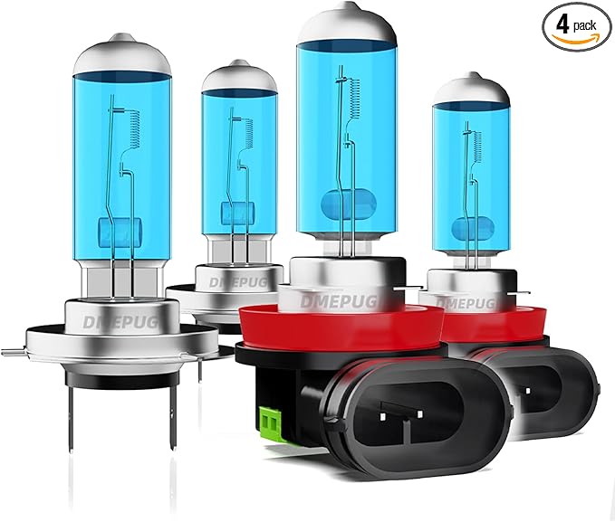 Compatible With Mazda 6 2009-2010, H11 High Beam + H7 Low Beam Halogen Light Bulb Combo,Bright Halogen Replacement Headlight Bulbs,Plug N Play, Pack of 4