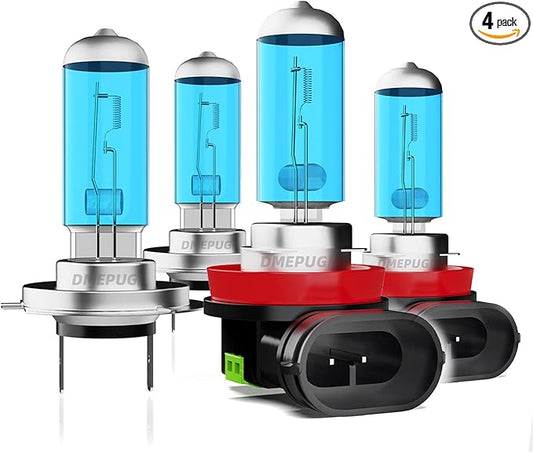 Compatible With Mazda 6 2009-2010, H11 High Beam + H7 Low Beam Halogen Light Bulb Combo,Bright Halogen Replacement Headlight Bulbs,Plug N Play, Pack of 4