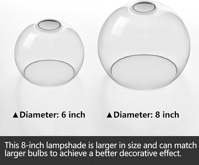 Fixture Replacement Globe Shade with 1.65 Inch Fitter, 8 Inch Diameter, E26 Base 1-5/8 Inch Fitter, Glass Lampshade Cover for Pendant Wall Sconce Chandelier