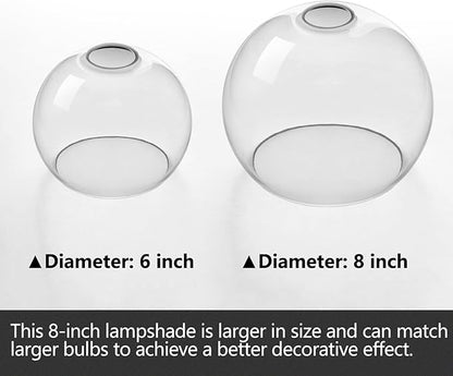 Fixture Replacement Globe Shade with 1.65 Inch Fitter, 8 Inch Diameter, E26 Base 1-5/8 Inch Fitter, Glass Lampshade Cover for Pendant Wall Sconce Chandelier