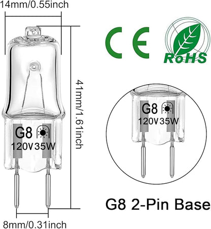 Halogen G8 Light Bulb 35W 120V T4 JCD Type Bi-Pin Base (12 Pack) Dimmable for Under Cabinet Puck Lighting, Warm White 2700K