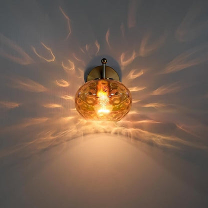 7" Glass Shade Replacement for E26 Pendant Lights, Champagne Hammered Globe Lampshade for Wall Sconce, Dia 7", Height 5", Fitter 1.65" (Amber - 1 pc)