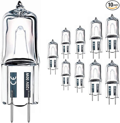 Vinaco G8 Halogen Bulb 50W, 10 Pack High Output 120V With G8 Base, 2800K Warm White Dimmable Xenon Light for Range Hood, Cabinet, Chandelier, Table Lamp