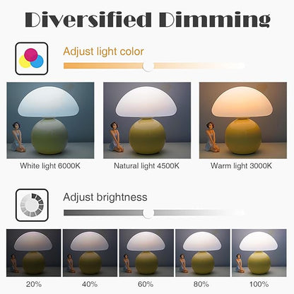 Cute Small Mushroom Lamp, PE Lampshade, Ceramic Spherical Base, Adjustable Light Color and Brightness, Safe USB Powered, Energy-Saving LED Mushroom Light for Bedroom Living Room (Cream)