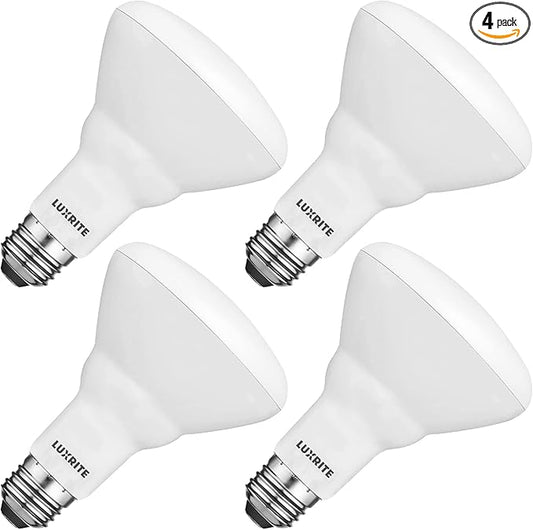LUXRITE 4-Pack BR30 LED Bulb, 65W Equivalent, 3000K Soft White, Dimmable, 650 Lumens, LED Flood Light Bulbs, 8.5W, Energy Star, E26 Medium Base, Damp Rated, Indoor/Outdoor - Living Room and Kitchen