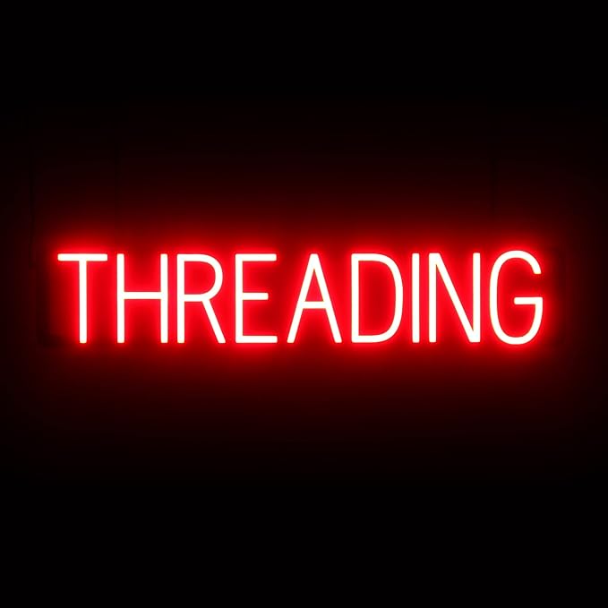 SpellBrite THREADING Sign | Beauty-Related Sign with Neon Look, Red LED Light Source | 33.0" x 6.3"