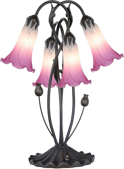 Bieye L10848 Lily Flower Blown Glass Accent Table Lamp for Living Room Bedroom Decoration (4-Light, Pink)