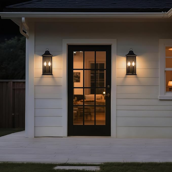 Dusk to Dawn Outdoor Lighting, Black Exterior Lighting Fixtures, 20.6’’ Outdoor Wall Sconce, IP65 Waterproof, Weather-Resistant, Outside Lights for House, Porch, Garage – E12 Bulbs Not Included