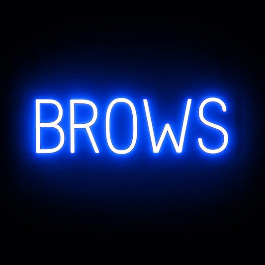 SpellBrite BROWS Sign | Beauty-Related Sign with Neon Look, Blue LED Light Source | 22.6" x 6.3"