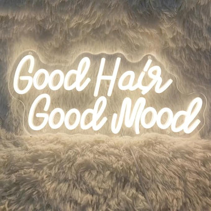 Good Hair Good Mood Neon Sign Salon Art Decor Wall Room Decor for Home Neon Lights for Barbershop Hair Shop Decoration Neon Sign USB Size:50CM