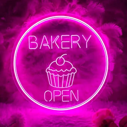 Bakery Open Neon Sign,Custom Shop Open Neon Sign,3D Engrave Acrylic Sign for Bakery,Shop Welcome Led Sign,Neon Kitchen Decor,USB Neon Art Size:16x16inch