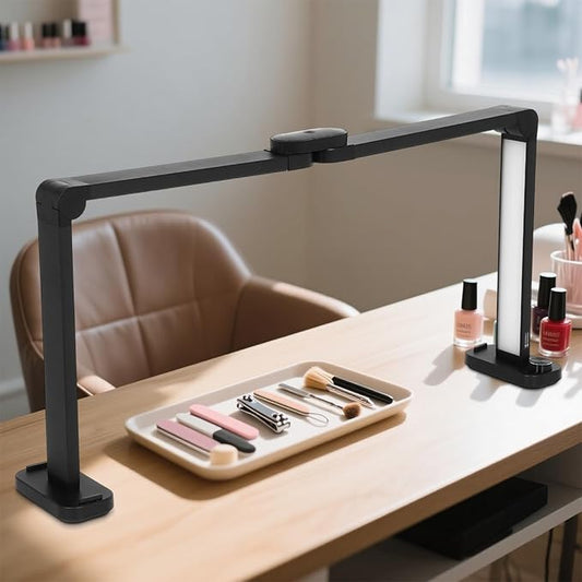 FAHKNS Large Half Moon Light for Nail Desk, 34IN Foldable LED Lamp with Phone Holder, 3000-6000K Color Temperature Adjustment, 456 Light Beads, Manicuret, Tattooing, Reading, Black