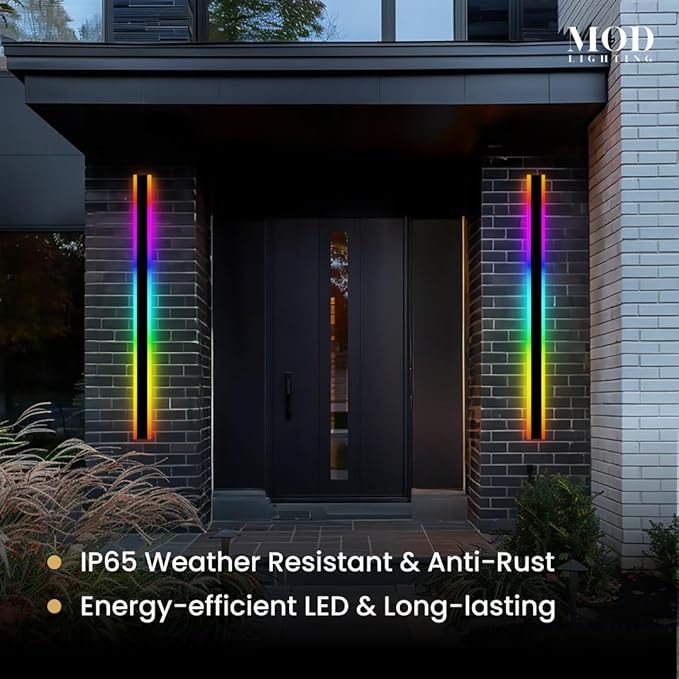 𝗠𝗢𝗗 𝗟𝗜𝗚𝗛𝗧𝗜𝗡𝗚 Haylen RGB | Waterproof Outdoor Wall Lights, Dimmable with Remote, 7 Colors and 358 Light Effects, Long Wall Sconce, Modern Linear Exterior Light Fixture, 1-Pack (RGB | 59")