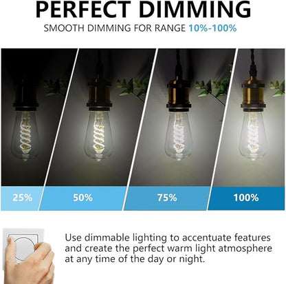 BORT Dimmable Edison Bulbs, 6W Equivalent to 60W Vintage Light Bulbs, E26 5000K ST58/ST19 LED Bulbs, Antique Flexible Spiral Filament Light Bulbs, Clear Plastic Screw Lamp - 6Pack