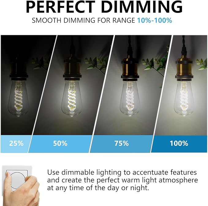 BORT 4Pack Dimmable LED Edison Bulbs,5000K Daylight White, 6W Equivalent to 60W Vintage Light Bulbs, Antique Flexible Spiral LED Filament Decorative Light Bulbs