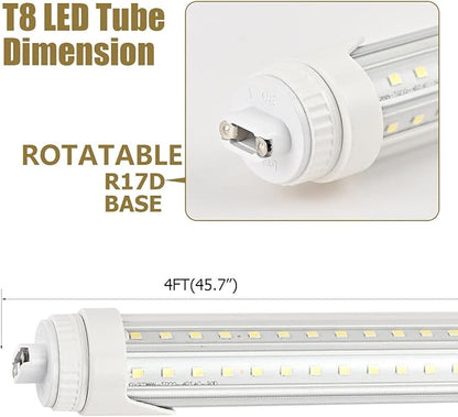 6 Pack 4FT T8 LED Tube Light Bulbs 24W R17D HO Base 6000K Daylight White with Ultra Bright Dual-Row LEDs for 4 Foot T10 T12 Fluorescent Replacement