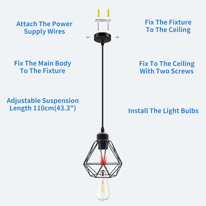 jose2015 Farmhouse Cage Pendant Lights Ceiling Hanging Light Fixture Small Pendant Lighting E26 Socket for Kitchen Island Dining Room Bar Cafe,UL Listed, 2Pack