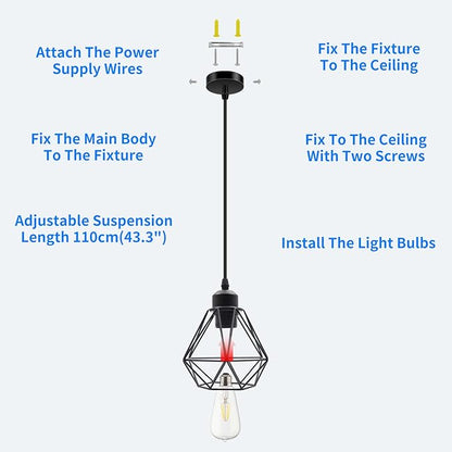 jose2015 Farmhouse Cage Pendant Lights Ceiling Hanging Light Fixture Small Pendant Lighting E26 Socket for Kitchen Island Dining Room Bar Cafe,UL Listed, 2Pack