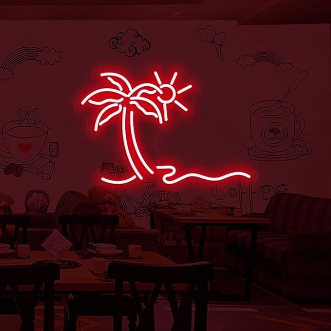 Palm Tree Shaped Neon Night Light Green Neon Signs USB Hanging Wedding Sign Novelty Wall Decorative Neon Signs for Birthday Christmas Party Kids Room Living Room Bedroom, 30 * 20.8 inches