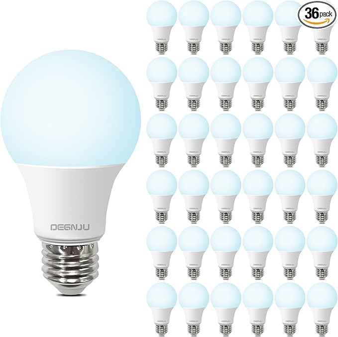LED Light Bulbs Daylight 5000K, 60 Watt Equivalent LED Bulbs, A19 Standard Bulbs, 800 LM, 15000 Hours, E26 Base, Non-Dimmable, 8W LED Bulbs for Bedroom Living Room 36 Pack