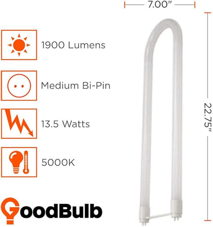 GoodBulb 13W T8 U Bend Fluorescent 6" Tube 5000K Daylight Medium Bi-Pin Base 1900 Lumesn 50000 Life Hours 13 Watts Car Dealership Lighting 10 Pack