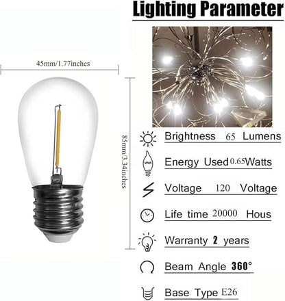 E26 S14 LED Outdoor String Light Bulb, 0.65W (7W Equivalent) Daylight White 6000K UL Listed CRI80, 120V, E26 Medium Base, Non-Dimmable, Shatterproof & Waterproof S14 String Light Bulb, Pack of 25