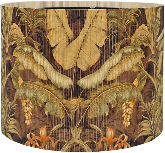 Floral Lamp shade for table lamps and floor lamps Bamboo Made With Tropical Plants green Design, Art deco drum lamp, Rustic And Elegant(11.8 * 9Inch) (Tropical Leaf A)