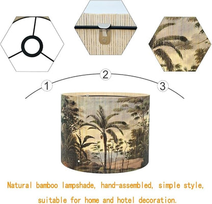 Bamboo Lampshade With Tropical Plants green floral Design, Suitable For Floor Lamps And Desk Lamps, Art deco, Rustic And Elegant, Groovy Unique(11.8 * 9Inch) (Tropical Palm Tree)