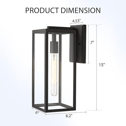 Bestshared Outdoor Wall Sconce Lights,15 Inch Exterior Wall Lantern with Clear Glass, Black Porch Sconce Lighting,Weather Resistant Outdoor Lights for House Garage Doorway Patio, E26 Socket (1 Pack)