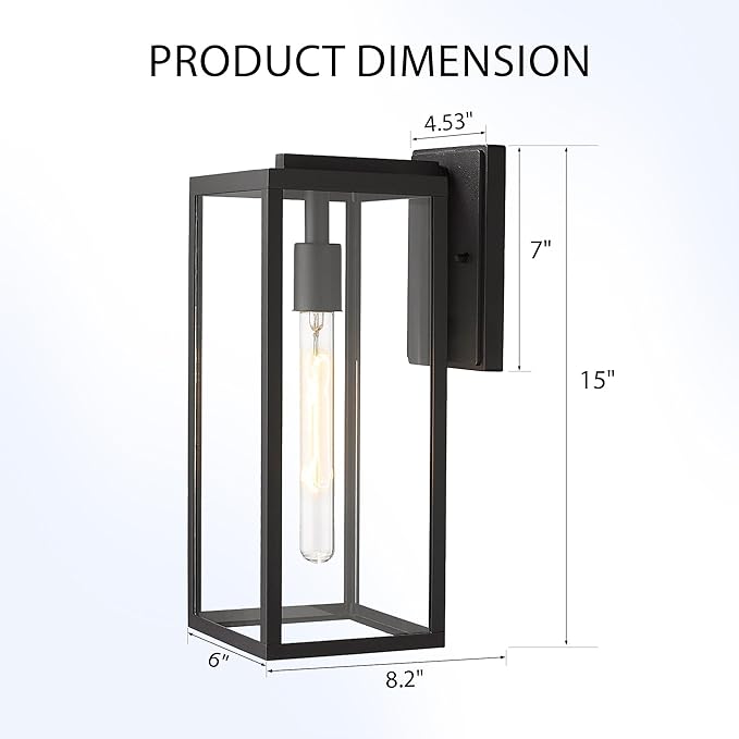 Bestshared Outdoor Wall Lights,15 Inch Exterior Wall Lanterns with Clear Glass, Anti-Rust Black Porch Lights Sconce,Weather Resistant Outdoor Lights for House, Garage, Doorway, Patio, E26 Base(3 Pack)