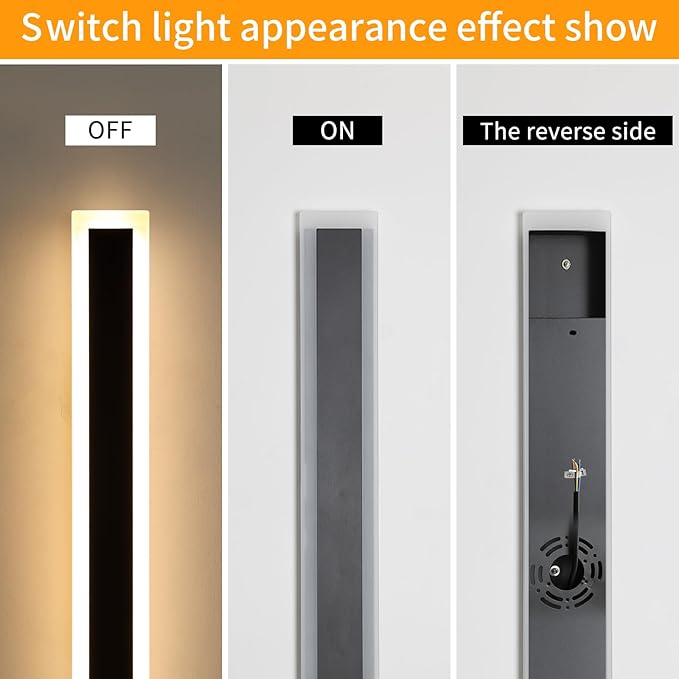 Mikeru Upgraded Widened 2pack 23.6inch Long LED Wall Light, 10%-100% Dimmable Outdoor Wall Lights Exterior Front Porch Light 3000-6000k Outdoor Light Fixtures Wall Mount for Basement, Garage