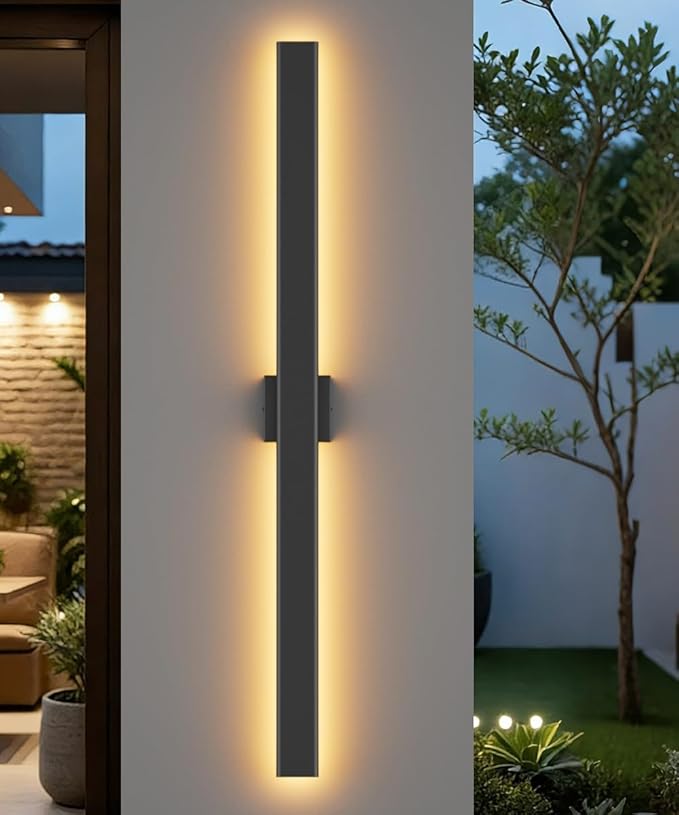 Aipsun Black Outdoor Wall Sconce 3000K 4000K 6000K, 56.3in Modern Exterior Light 1 Pack, Long LED Linear Wall Light Outside Lighting for Entrance, Hallway, Garage, Porch(3CCT)
