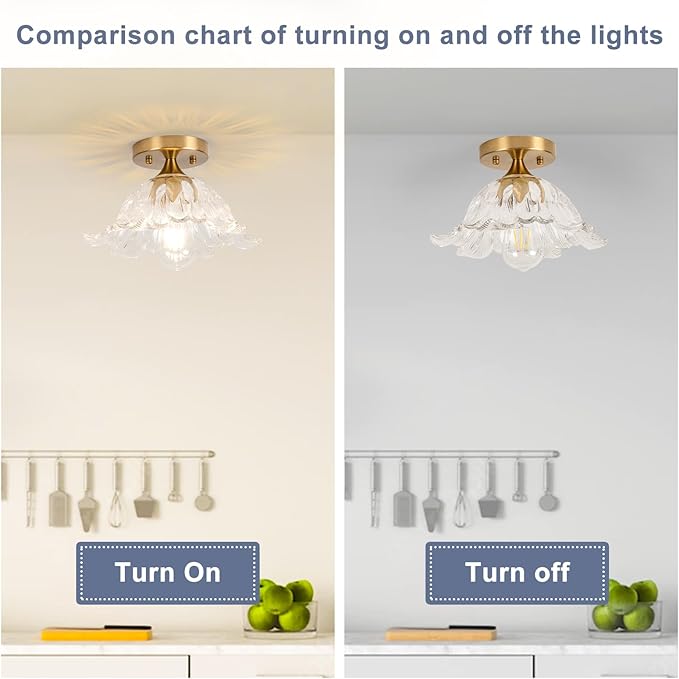 Semi Flush Mount Ceiling Light,Vintage Lights Fixture E26,Transparent Glass Light Fixtures 11" for Kitchen Bedroom Hallway Dining Room,Bulb Included