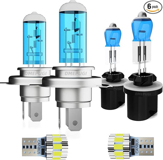 Compatible With Tucson 2005-2013 Halogen Headlight Bulbs,9003 High Low Beam + 880 Fog Lights Halogen Light Bulb combo + License Plate Lights, 6000K White, Pack of 6
