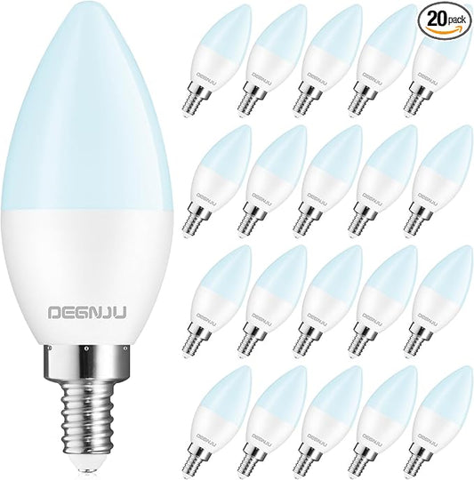 20 Pack Chandelier Light Bulbs 60 Watt Equivalent, Candelabra LED Light Bulbs, E12 LED Bulb Daylight 5000K, Type b Light Bulb 5.5W, Candelabra Base, 120V, B11 Candle Light Bulb, Non-Dimmable
