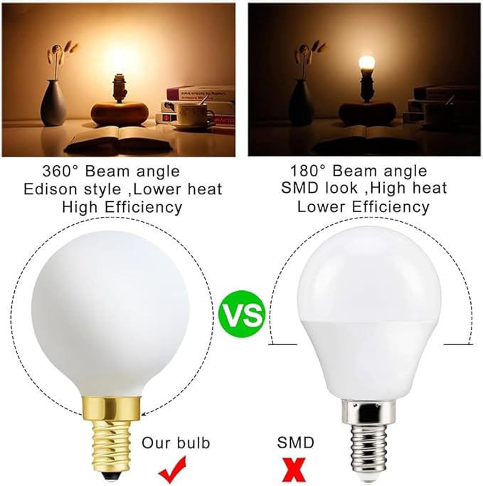 XININSUN Frosted G16.5 globe light bulb,e12 Round Candelabra Bulb 40 watt,4W Chandelier Light Bulbs,Milky White Candelabra LED Bulb,Dimmable,4W 3000K Soft White 400lm,6Pack