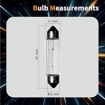 10 Pack 6413 Festoon Bulb 12V 5W Xenon Bulb Sv8.5-8 T3.25 10X41mm