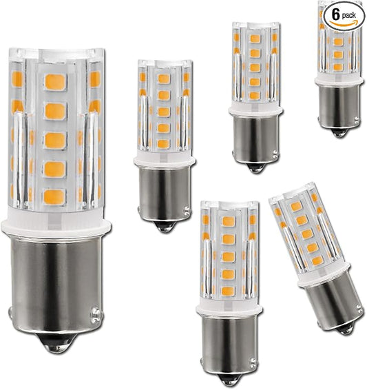 12V BA15S Led Bulbs,1156 1141 2700K Warm White,DC Bayonet Single Contact Base,AC10-18V DC10-30volt for Landscape RV Camper Interior Marine Boat Trailer Lights, 6 Pack